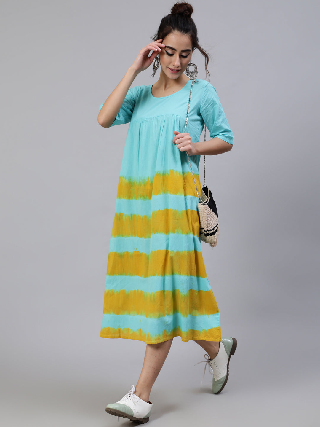 Women's Blue Tie & Dye A-Line Dress