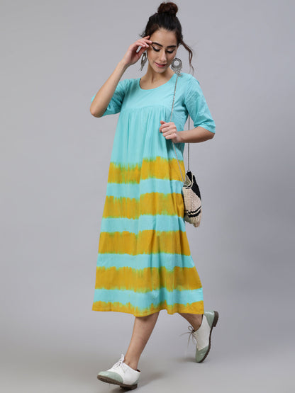 Women's Blue Tie & Dye A-Line Dress