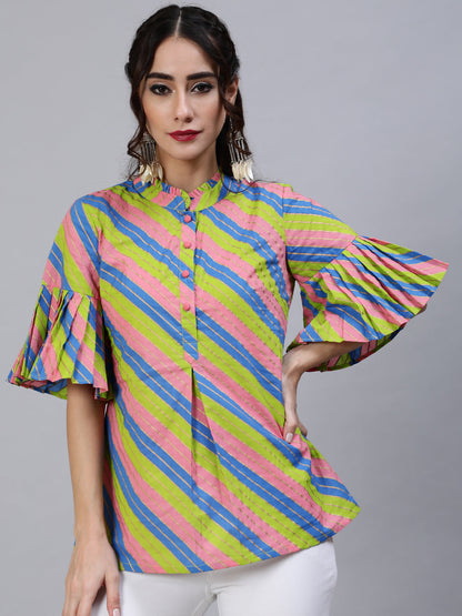 Women's Pink Leheriya Print Tunic