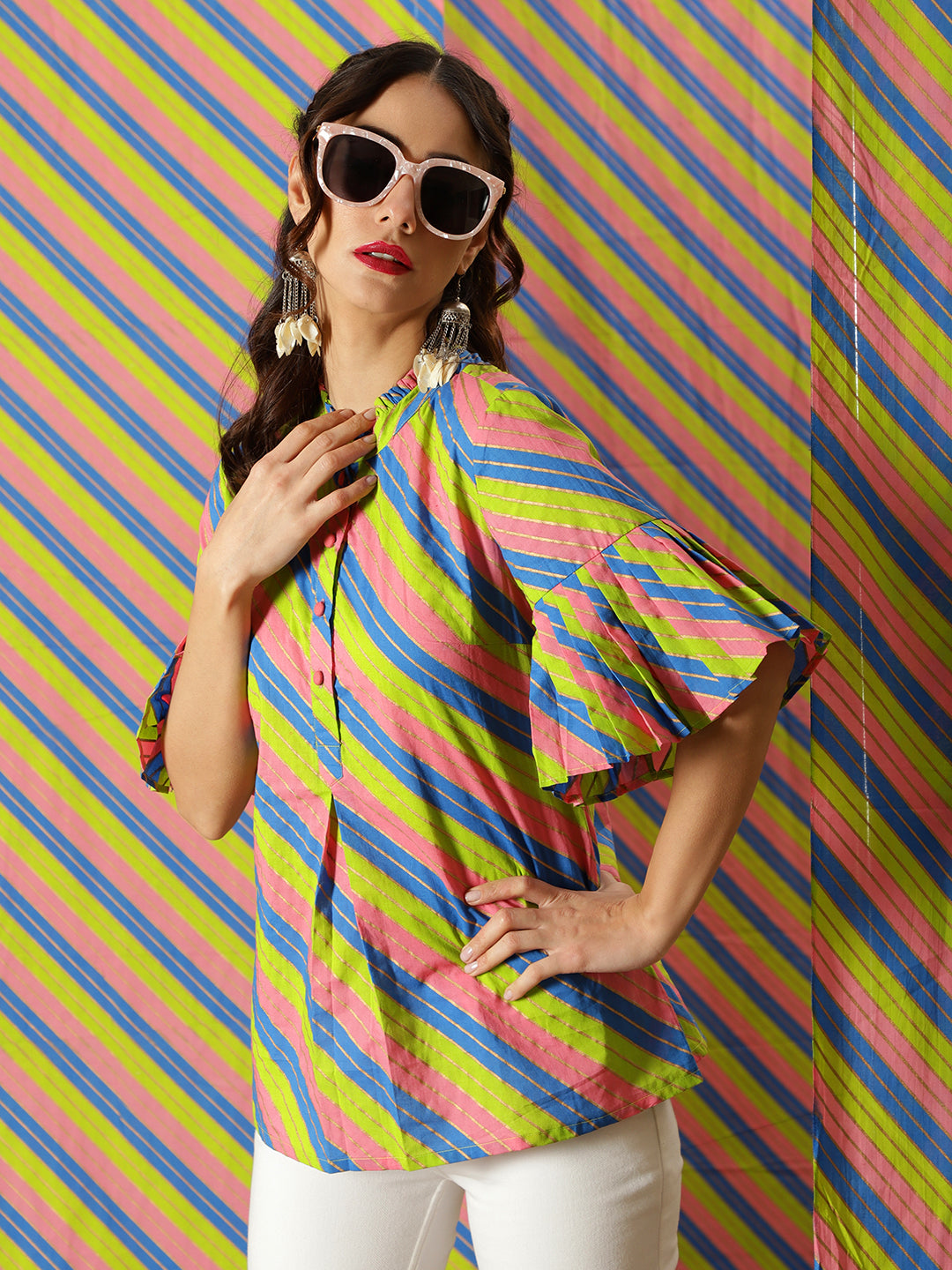 Women's Pink Leheriya Print Tunic