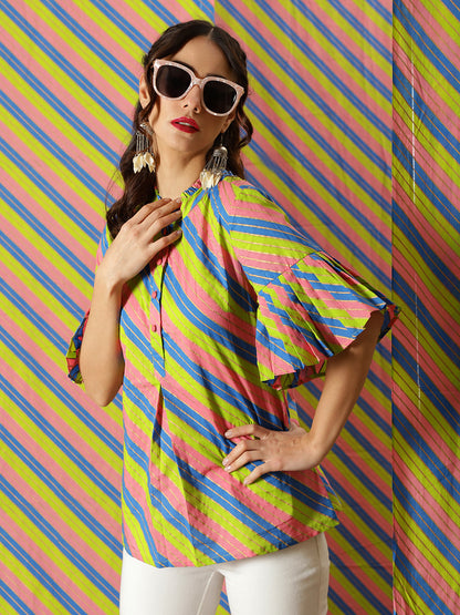 Women's Pink Leheriya Print Tunic