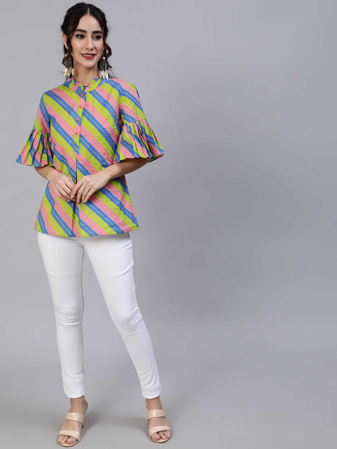 Women's Pink Leheriya Print Tunic