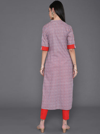 Women's Red Striped Straight Kurta