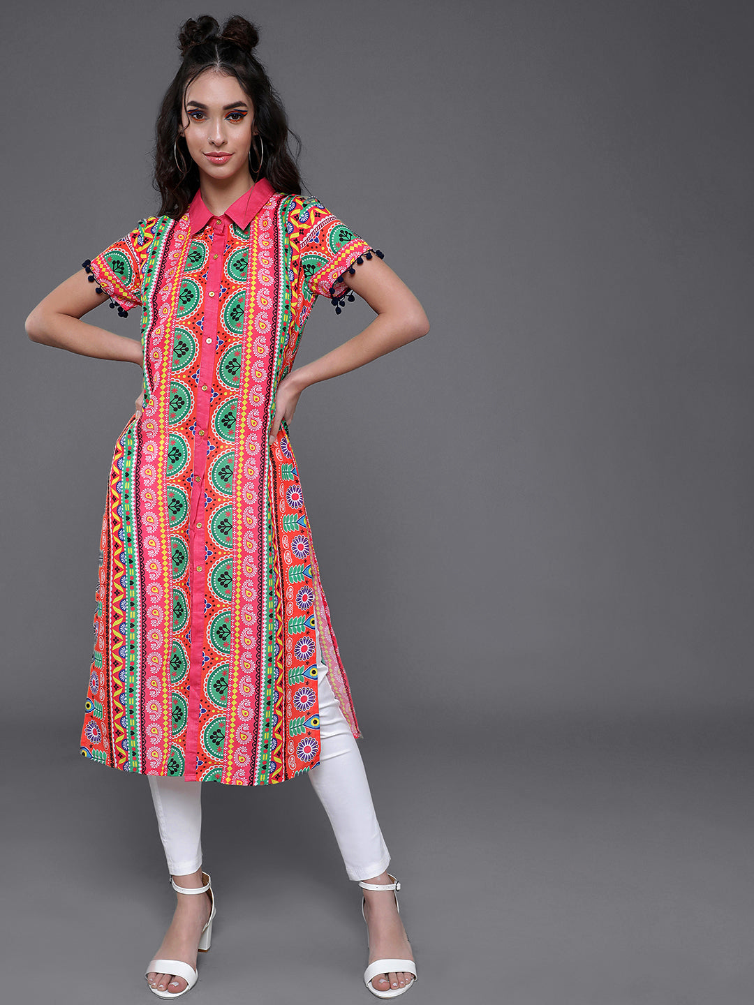 Women's Multicolor Floral Print Button Down Kurta