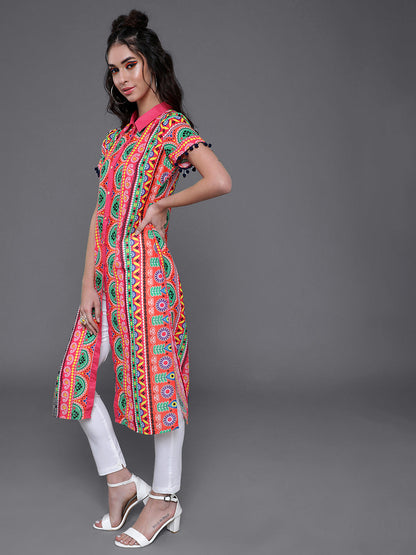 Women's Multicolor Floral Print Button Down Kurta