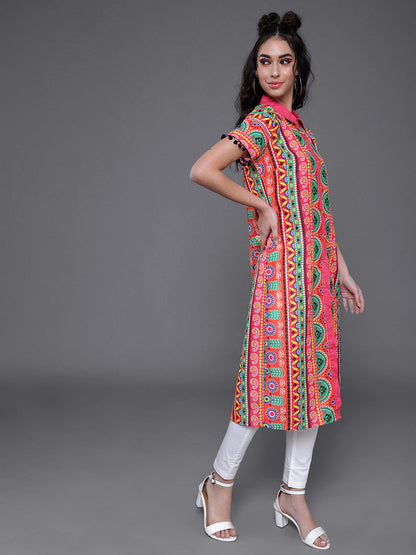 Women's Multicolor Floral Print Button Down Kurta