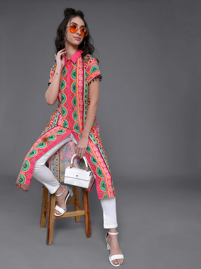 Women's Multicolor Floral Print Button Down Kurta