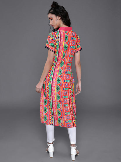 Women's Multicolor Floral Print Button Down Kurta