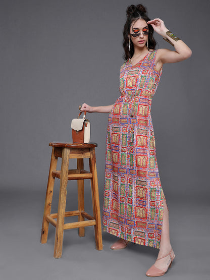 Women's Multicolor Printed Slit Maxi Dress