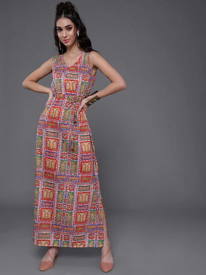 Women's Multicolor Printed Slit Maxi Dress