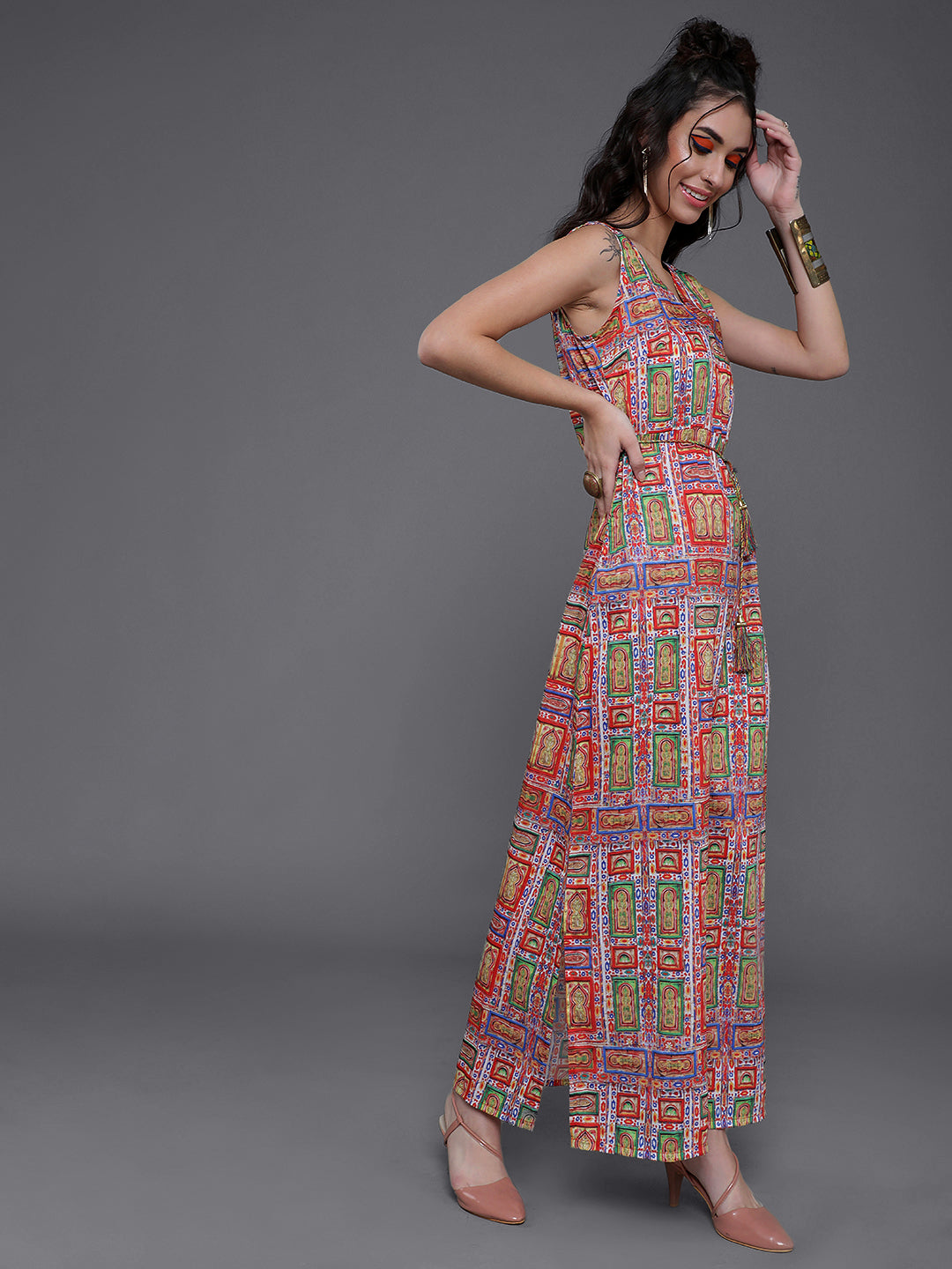 Women's Multicolor Printed Slit Maxi Dress