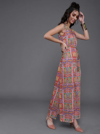 Women's Multicolor Printed Slit Maxi Dress