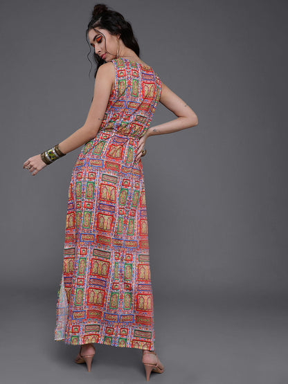 Women's Multicolor Printed Slit Maxi Dress