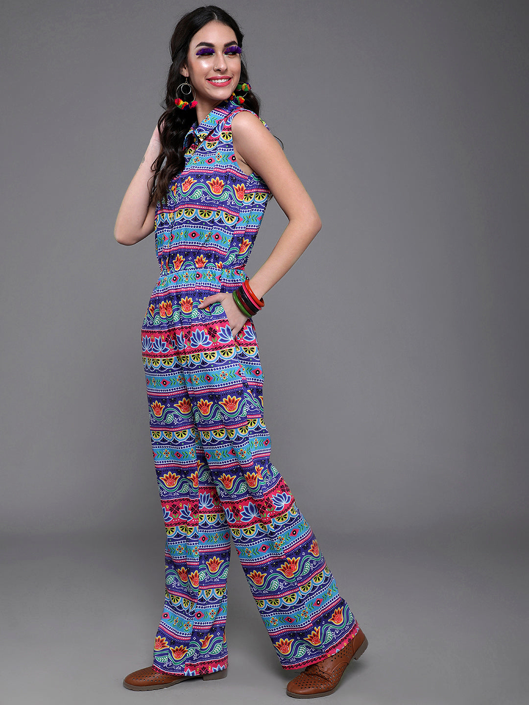 Women's Blue & Pink Floral Print Jumpsuit