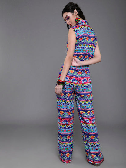 Women's Blue & Pink Floral Print Jumpsuit