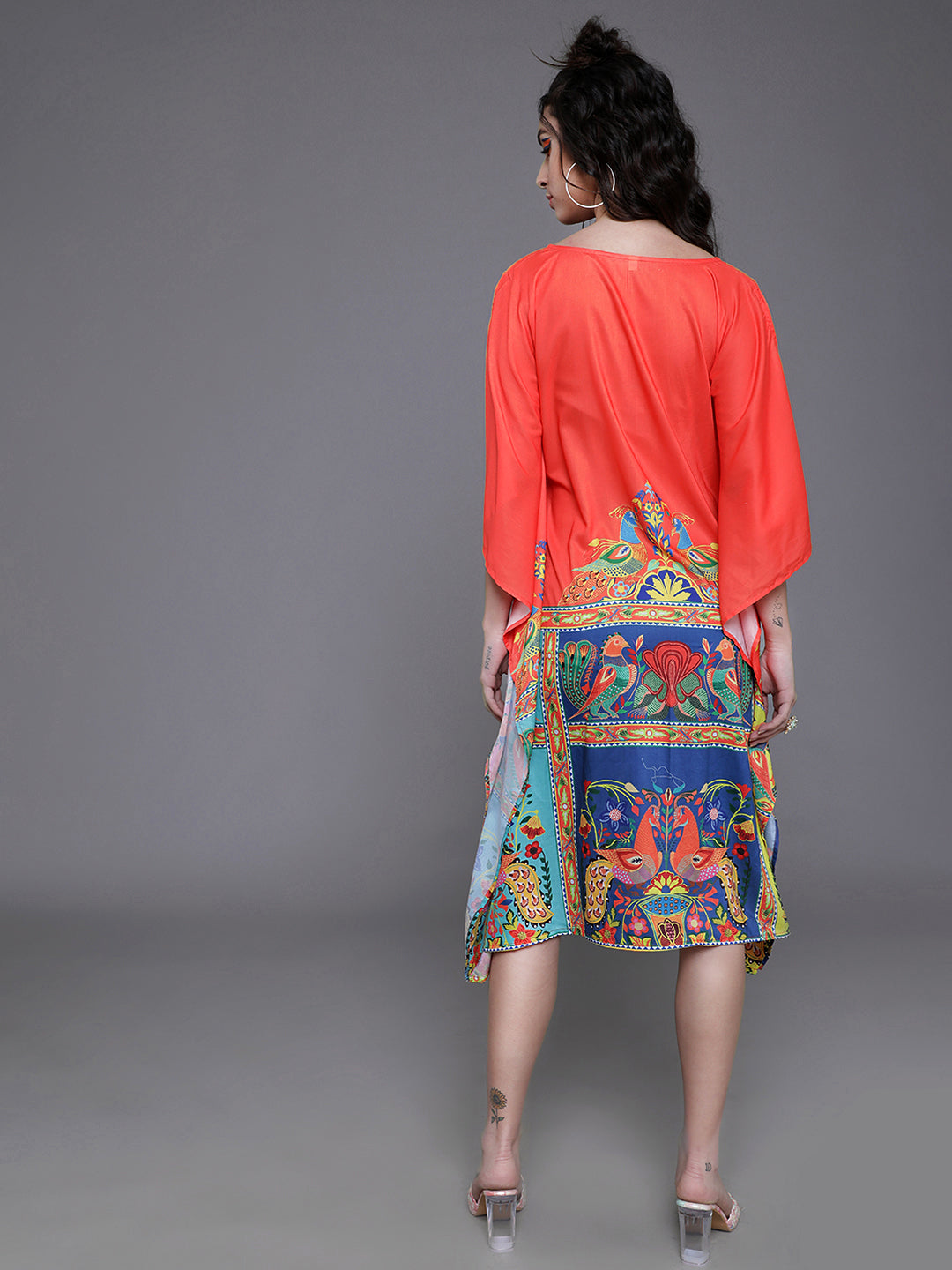 Women's Orange & Yellow Abstract Print Kaftan Dress