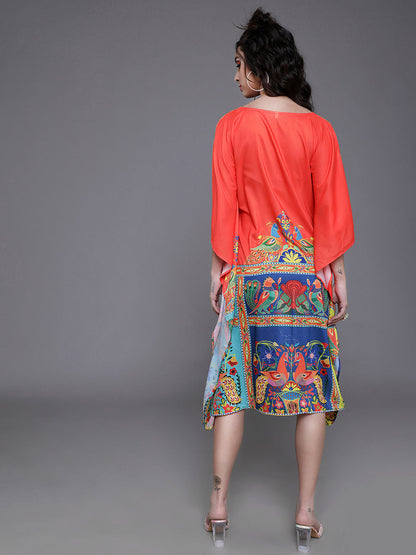Women's Orange & Yellow Abstract Print Kaftan Dress