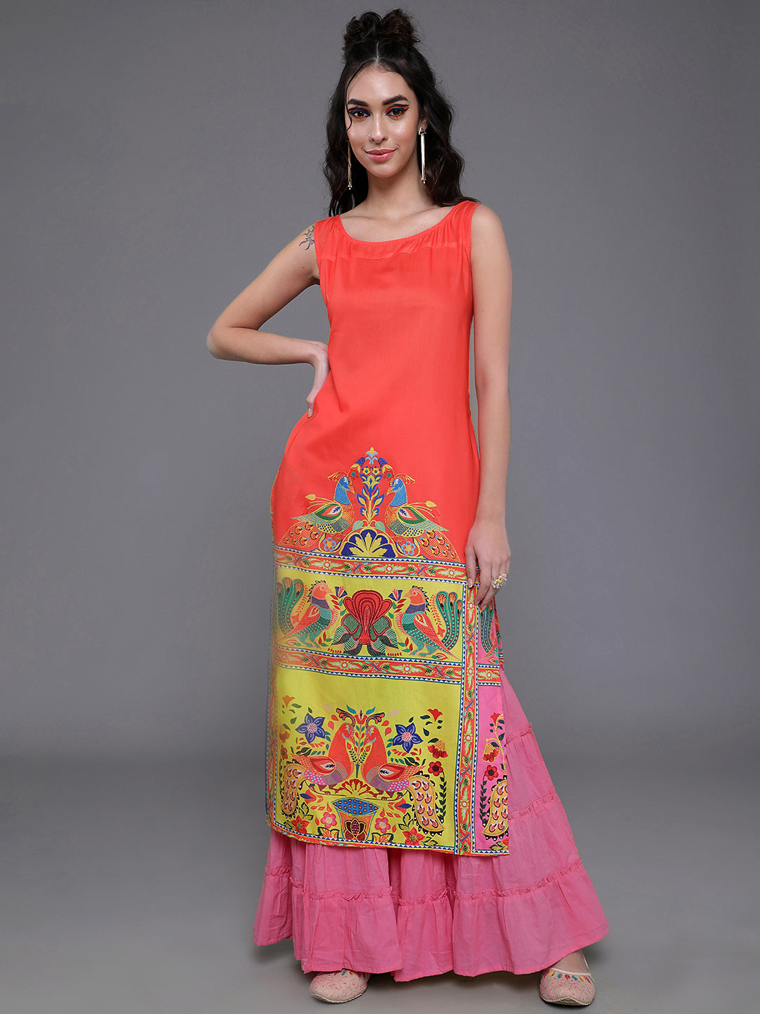 Women's Orange & Yellow Abstract Print Kurta