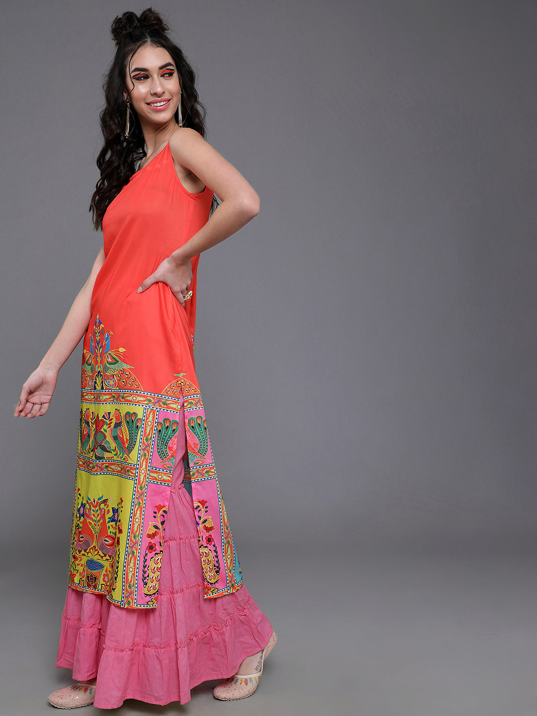 Women's Orange & Yellow Abstract Print Kurta