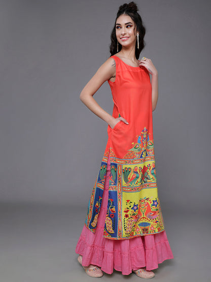 Women's Orange & Yellow Abstract Print Kurta