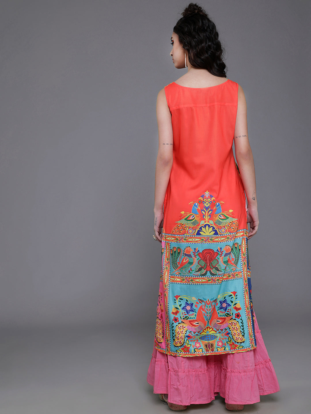 Women's Orange & Yellow Abstract Print Kurta