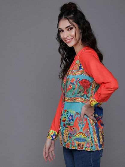 Women's Orange & Pink Abstract Printed Shirt