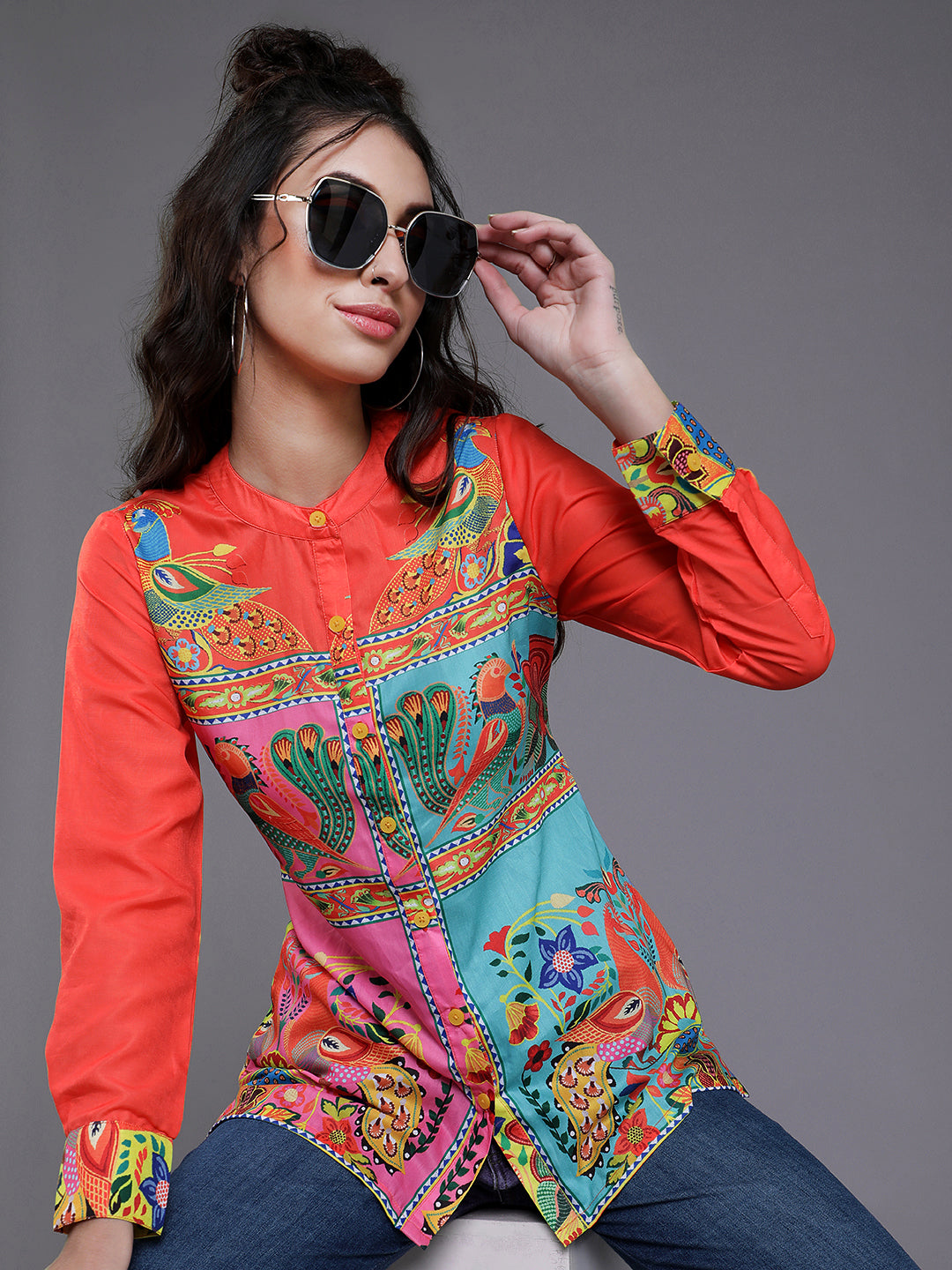 Women's Orange & Pink Abstract Printed Shirt