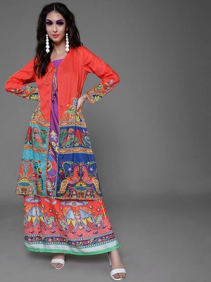 Women's Orange & Blue Abstract Print Jacket