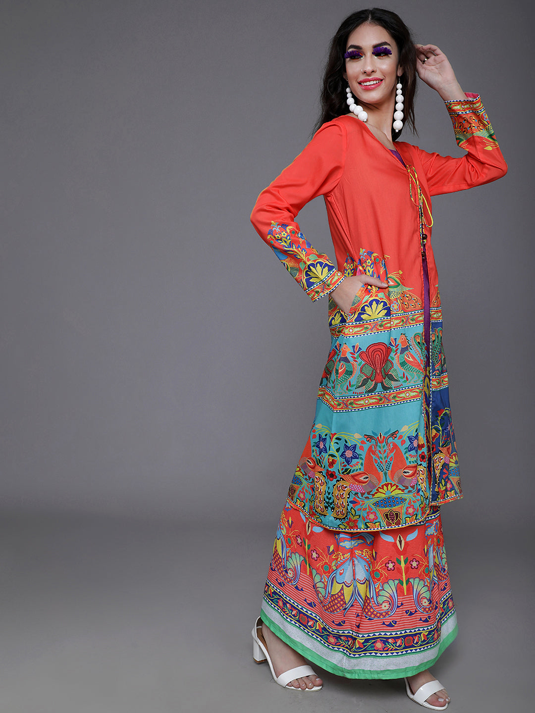 Women's Orange & Blue Abstract Print Jacket