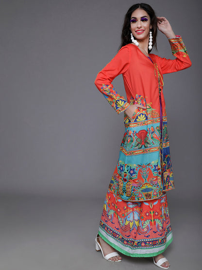 Women's Orange & Blue Abstract Print Jacket