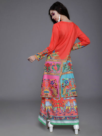 Women's Orange & Blue Abstract Print Jacket