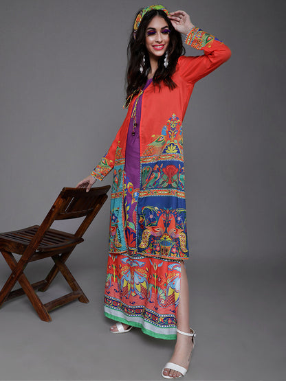 Women's Orange & Blue Abstract Print Jacket