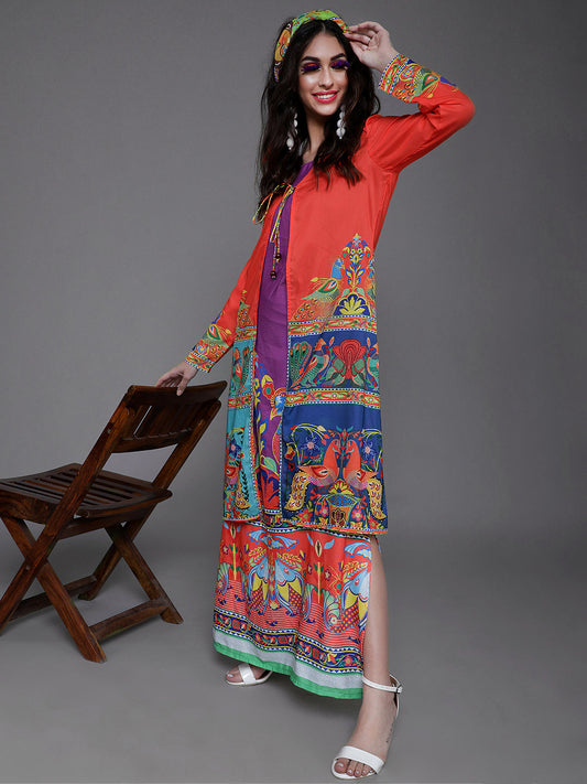 Women's Orange & Blue Abstract Print Jacket