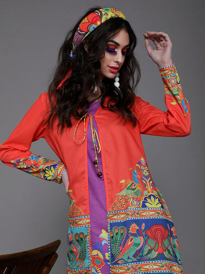 Women's Orange & Blue Abstract Print Jacket