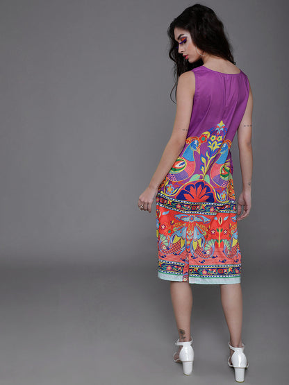 Women's Purple Abstract Print Shift Dress