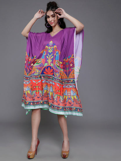 Women's Purple Abstract Print Kaftan Dress