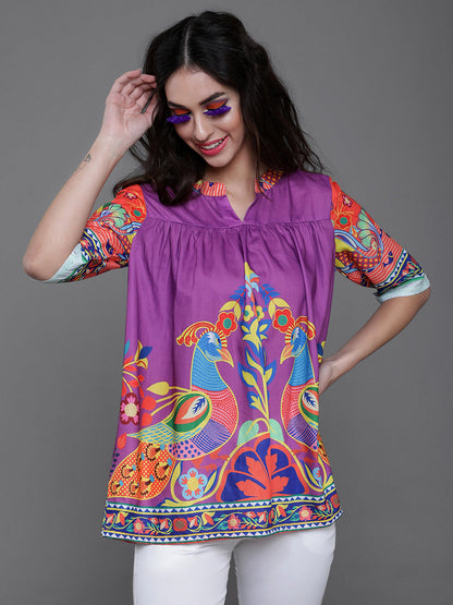 Women's Purple Abstract Print Tunic