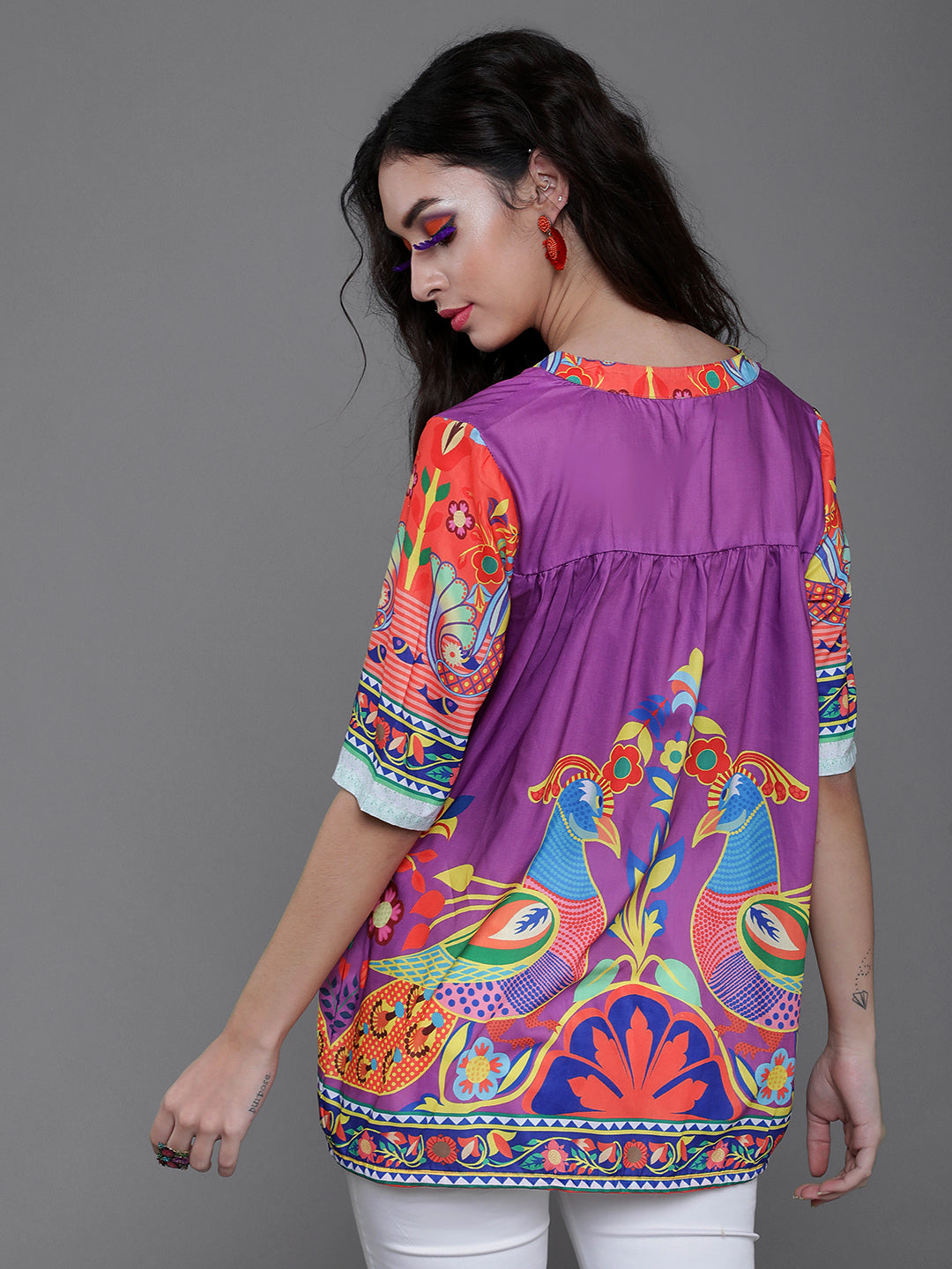 Women's Purple Abstract Print Tunic