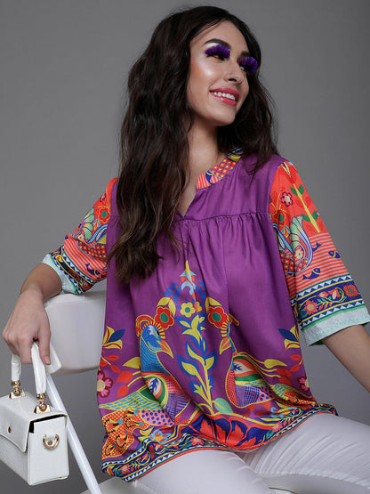 Women's Purple Abstract Print Tunic