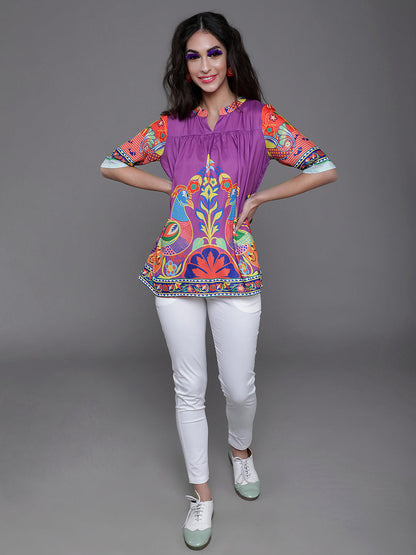 Women's Purple Abstract Print Tunic