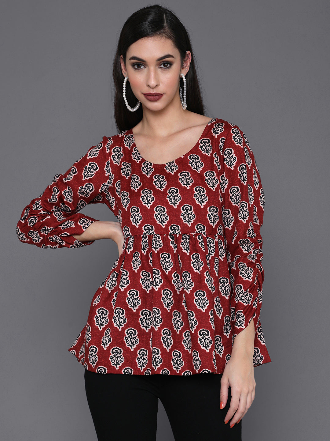 Women's Maroon Floral Print Tunic