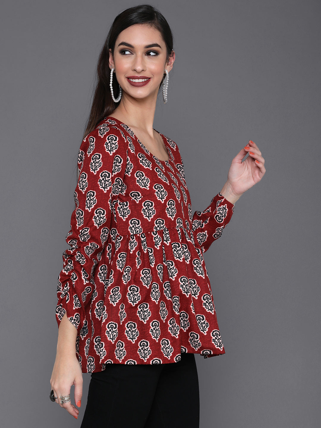 Women's Maroon Floral Print Tunic