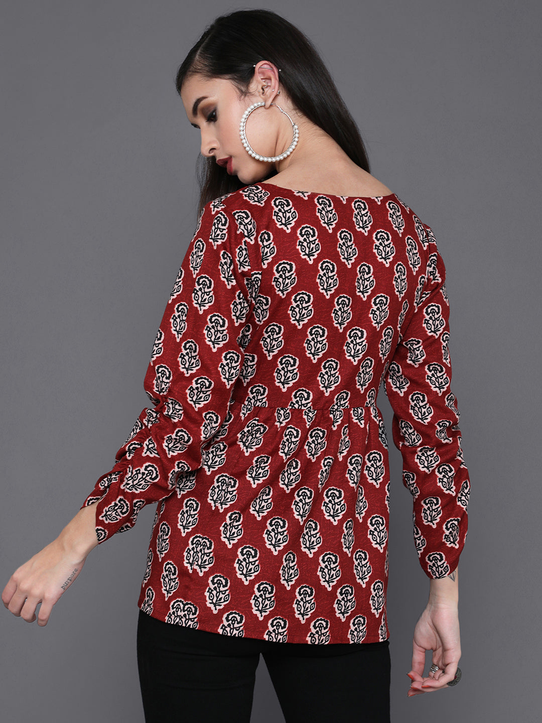 Women's Maroon Floral Print Tunic
