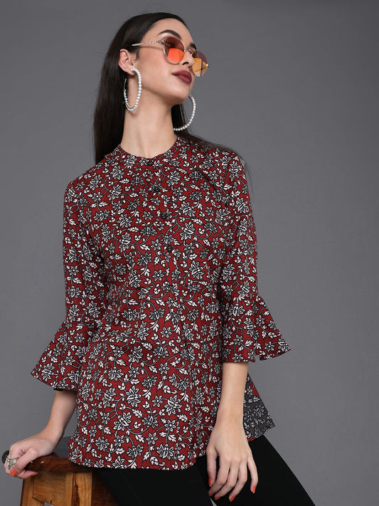Women's Maroon Floral Print Tunic