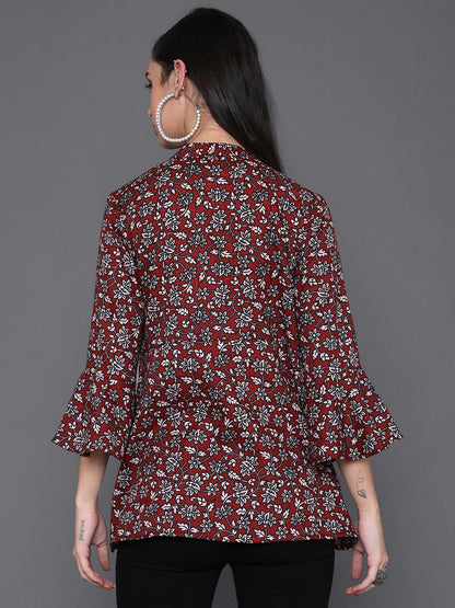 Women's Maroon Floral Print Tunic