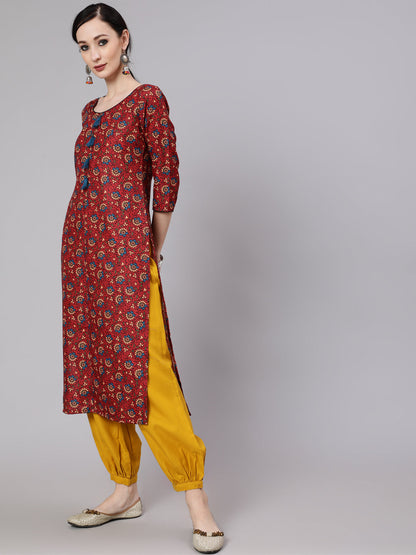Women's Maroon Floral Print Kurta
