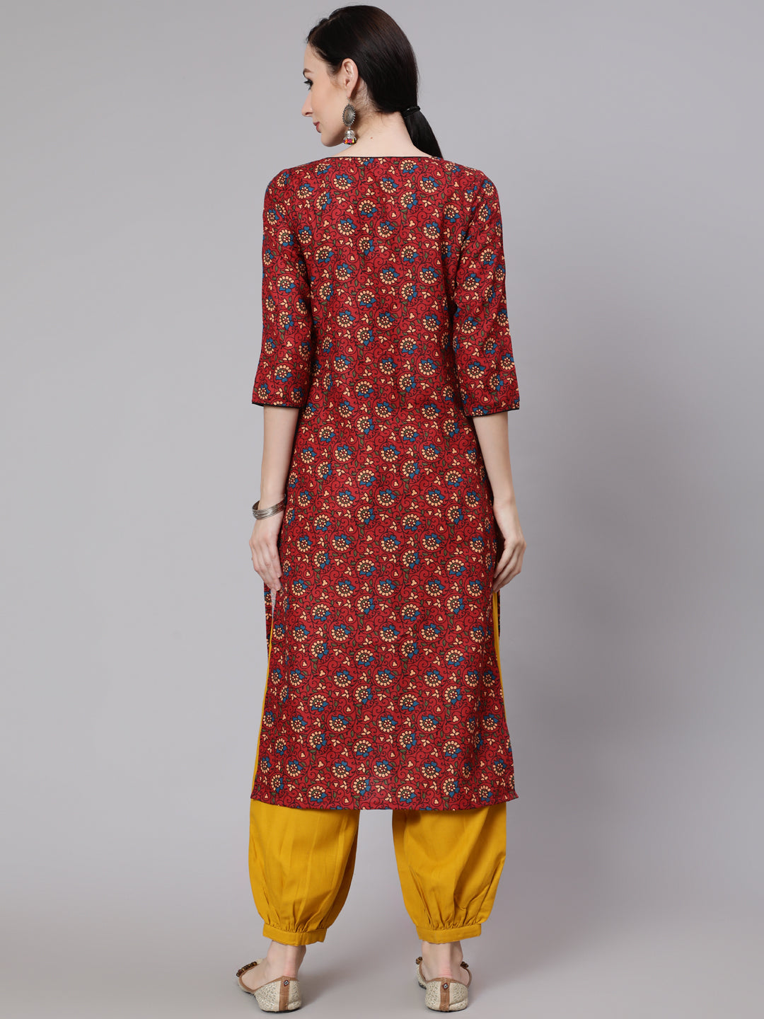 Women's Maroon Floral Print Kurta