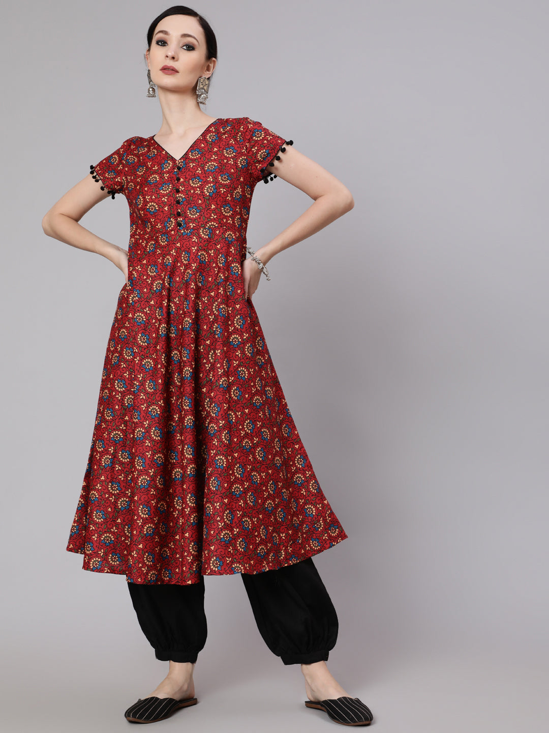 Women's Maroon Floral Print Anarkali
