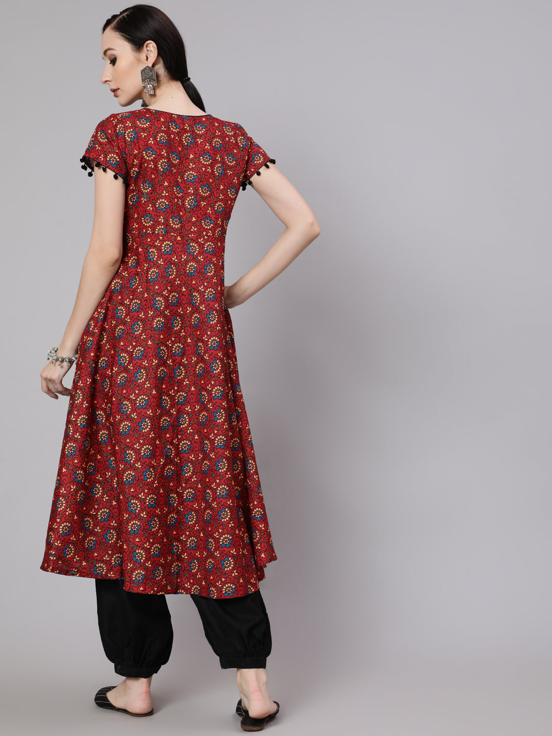 Women's Maroon Floral Print Anarkali