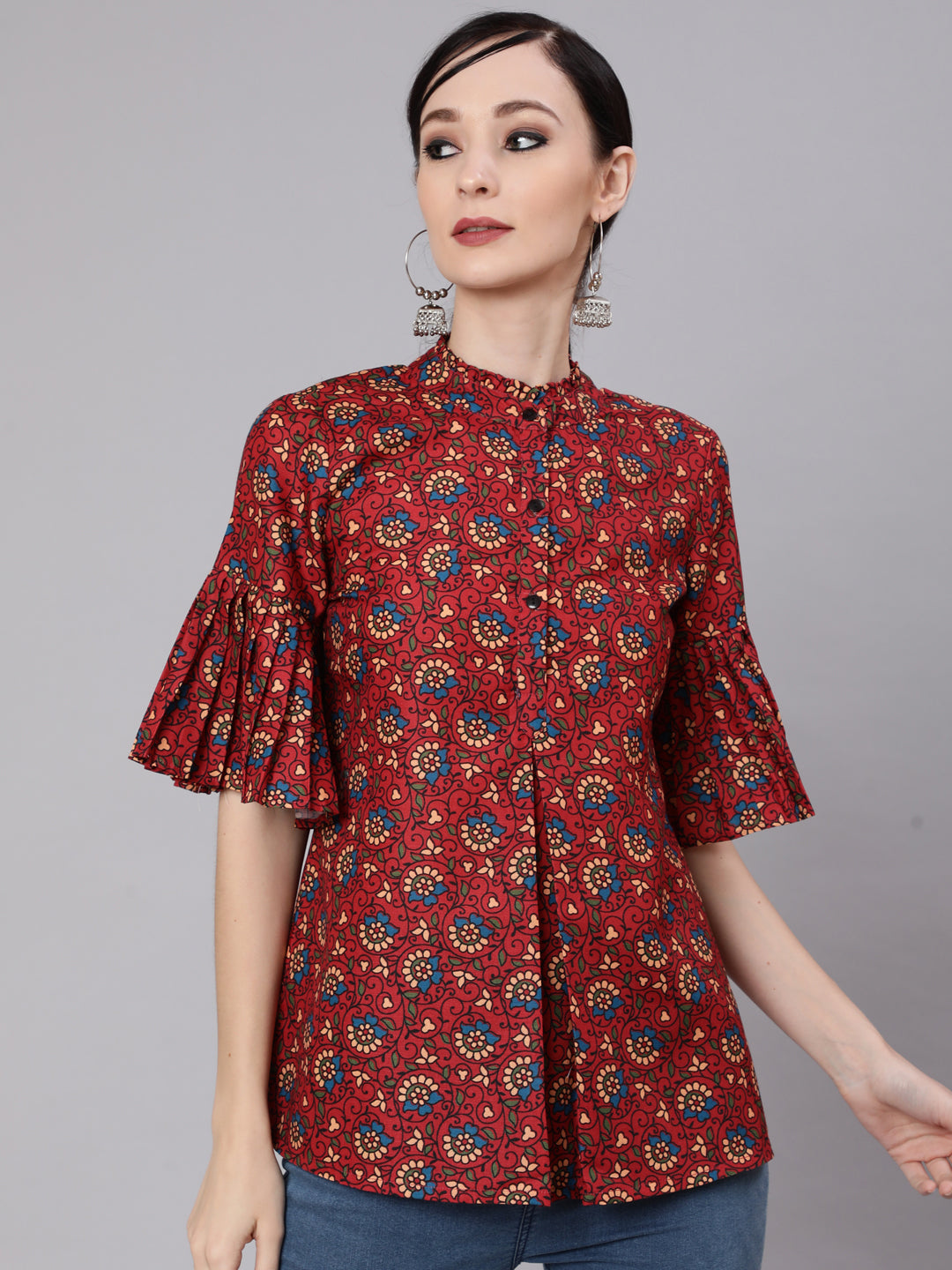 Women's Maroon Floral Print Tunic